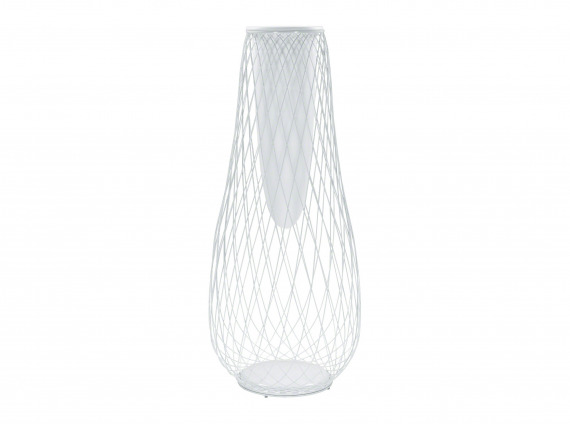 a big outdoor white metal mesh vase by Coalesse
