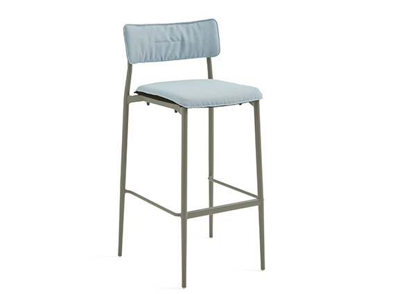 On white image of Stool with back and seat cushion