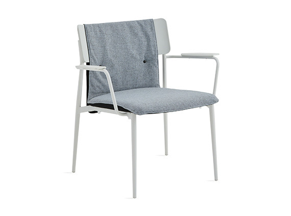 Simple lounge chair with gray cushion and white base