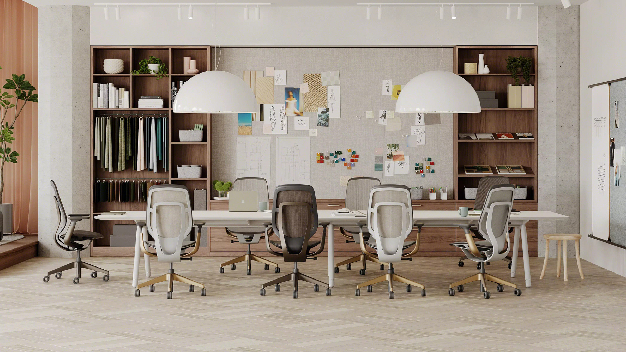 conference room with 7 karman chairs and a big white table