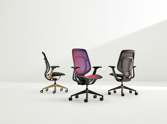 three karman chairs in different colors