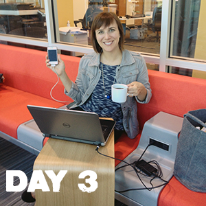 Day 3 of 60 days of Happy at Scott Rice Office Works "I'm happy to have access to power and I'm so happy with the new coffee!" - Kate